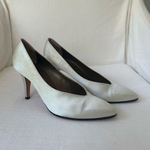 Vintage Yves Saint Laurent White Satin Pumps